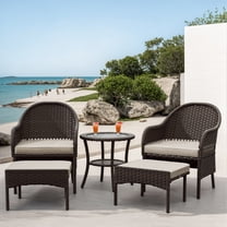 MeetLeisure 5-Piece Wicker Patio Furniture Set, Outdoor Chairs with Ottomans and Cushions, Beige