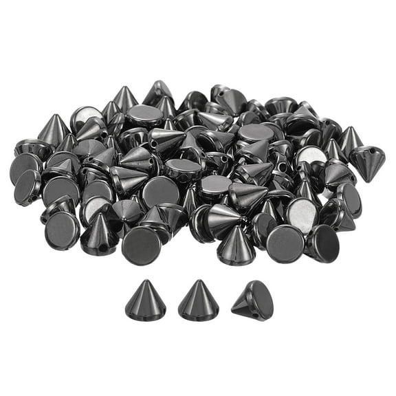 100Pack Acrylic Spike Cone Studs, 8x8mm Flat Back Sew on Glue on Punk Spike Beads (Metallic Black)