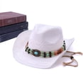 thumbnail image 4 of Jane Wardrobe Boho Western Straw Cowboy Hat for Women, Beaded Band with Chin Strap, Panama Style UV Protection Sun Hat, 1 Piece, One Size, 4 of 4