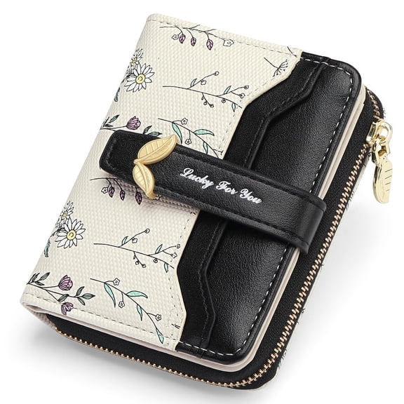 GAEKEAO Women’s Leather Wallet Rfid Blocking Floral Card Holder with Zipper Pocket