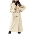 thumbnail image 2 of PMVFHDE Trench Coat Women Solid Color Elegant Autumn Winter Minimalist Double- Long Sleeve Notch Lapel Long Coat Beige,M, 2 of 5