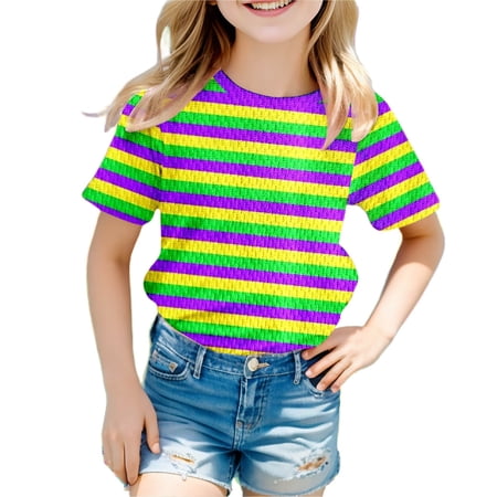 Animal Print Shirt for Boys Boys Tees Youth Tshirt Boys Carnival Striped Short Sleeve Graphic T-Shirt Colorful Soft Casual Party Tee For Kids