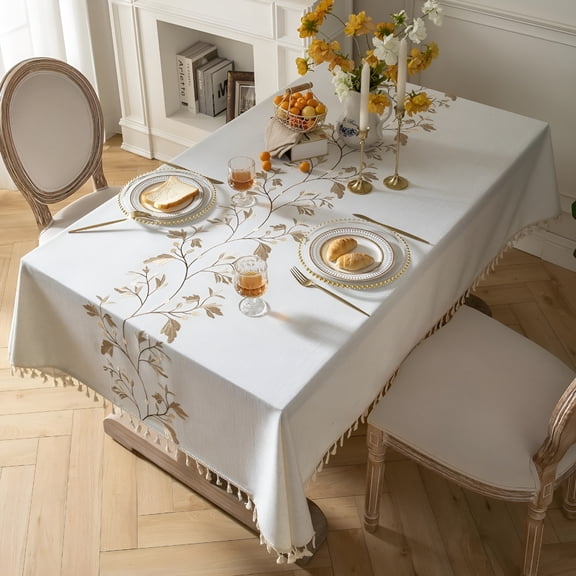 AUQ 2026 New Cotton Linen Rectangular Tablecloth-Wrinkle Resistant&Waterproof-Party Tablecovers Machine Washable Table Cloth with Tassels for Kitchen&Dining,55''X70'',4-6 Seats
