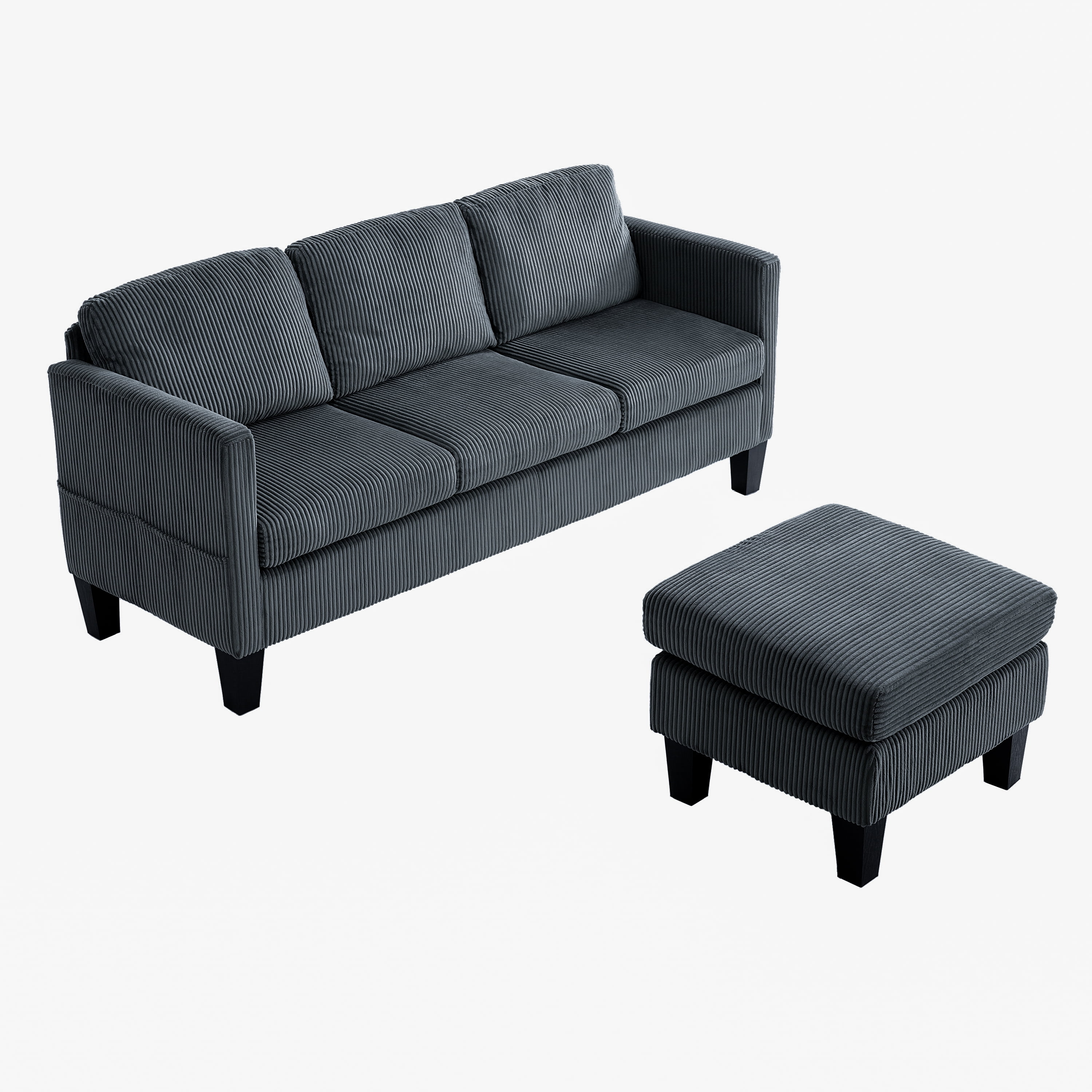 Gewnee L-Shaped Sofa,Modern Three-Seaters Upholstered Sofa,Sectional Sofa with Storage Ottoman and Side Pockets,Suitable for Apartments and Living Rooms.Dark Grey