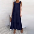 thumbnail image 1 of JUNWELL Grande Taille g-5TG Robe Débardeur Unie Sans Manches en Coton et Lin pour Femme, Col Rond, Robe Trapèze, Été, Mode Urbaine, Robes Midi Simples pour Femme, 1 of 6