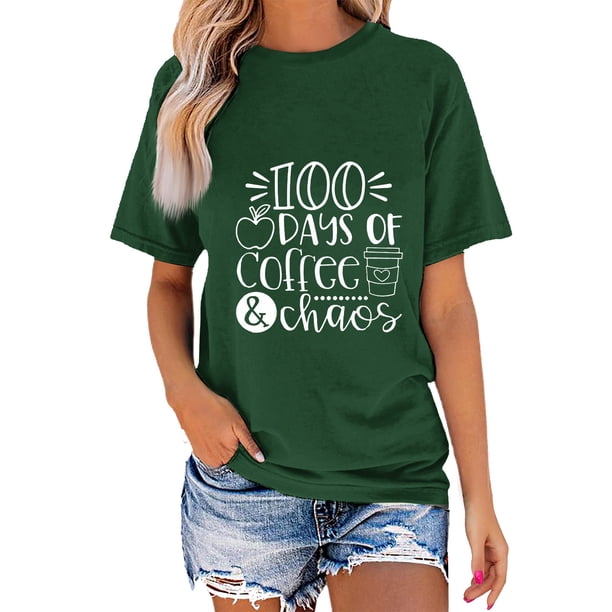 Blusa de Manga Corta Cuello Redondo Impreso Señoras Casual Top, Blusa Ligera de Poliéster para el Trabajo, la Fiesta Y Toda la Temporada de Uso Diario