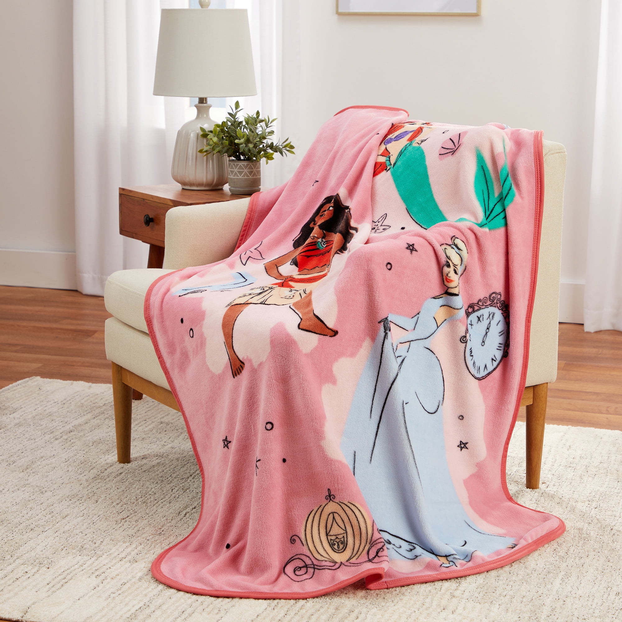 Disney Princess Kids Pink Print Fleece Throw Blanket, 46 x 60