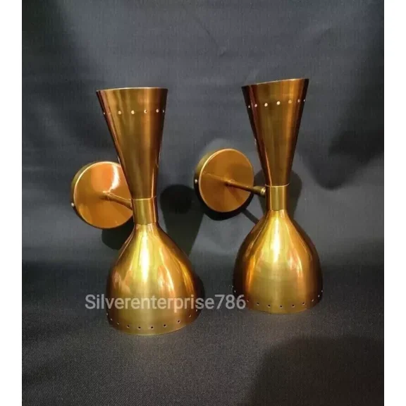 Pair Of 1950's Mid Century Italian Diabolo Wall Sconce Light Fixture Raw Brass