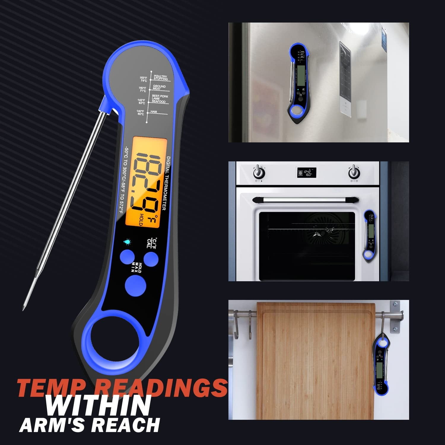 Waterproof Barbeque Thermometer Folding Kitchen Stainless Steel Food Thermometer Smart Kitchen Thermometer