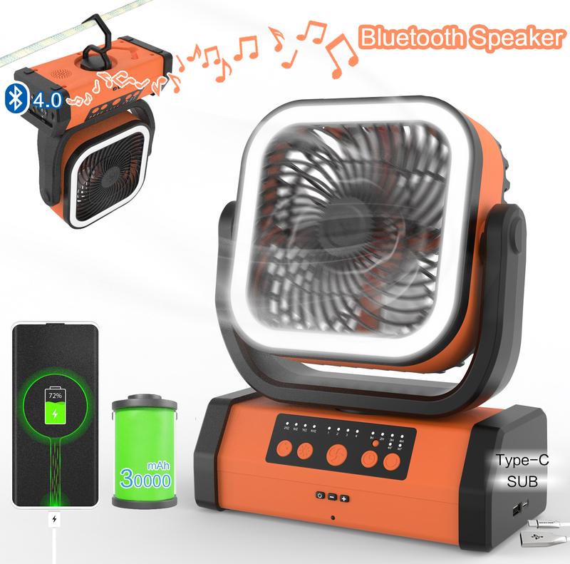 Multifunctional 30000mAh Camping Fan with LED Light, Bluetooth Speaker & Remote, USB-C Rechargeable, for Emergency, Travel, Outdoor, Tent, Home, Office