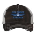 thumbnail image 3 of Distressed Air Force Veteran Trucker Hat – Embroidered Air Force Logo, Patriotic Mesh Strapback Cap (NavyBlue), 3 of 8