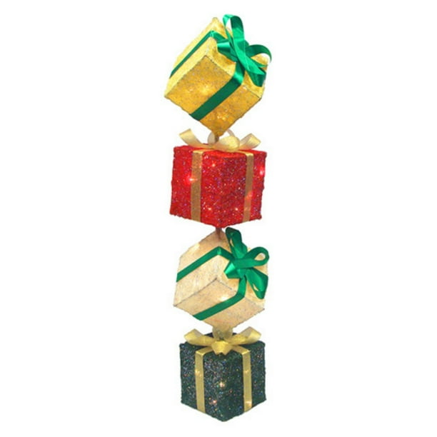 Northlight 45 In Sisal Gift Box Tower Pre Lit Christmas Yard Decoration Walmart Com