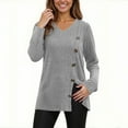 thumbnail image 3 of Womens Long Sleeve V-Neck Knit Sweaters Front Slit Button Down Tops Casual Solid Color Loose Fit Sweaters Tops, 3 of 6