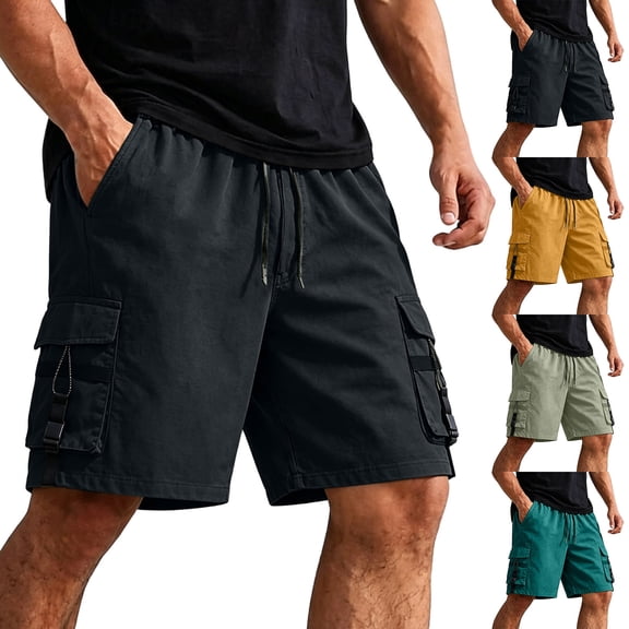 Big & Tall Men's Ripstop Cargo Shorts 5 Pockets 10" Inseam: Casual Summer Classic Fit Elastic Waist Short Pants Knee Length for Work
