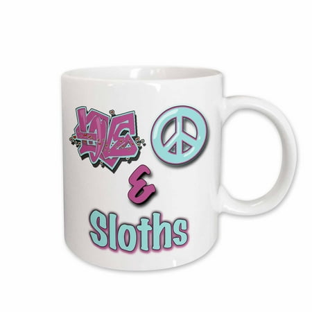 

3dRose Love Peace And Sloths In Blue And Purple Ceramic Mug 15-ounce