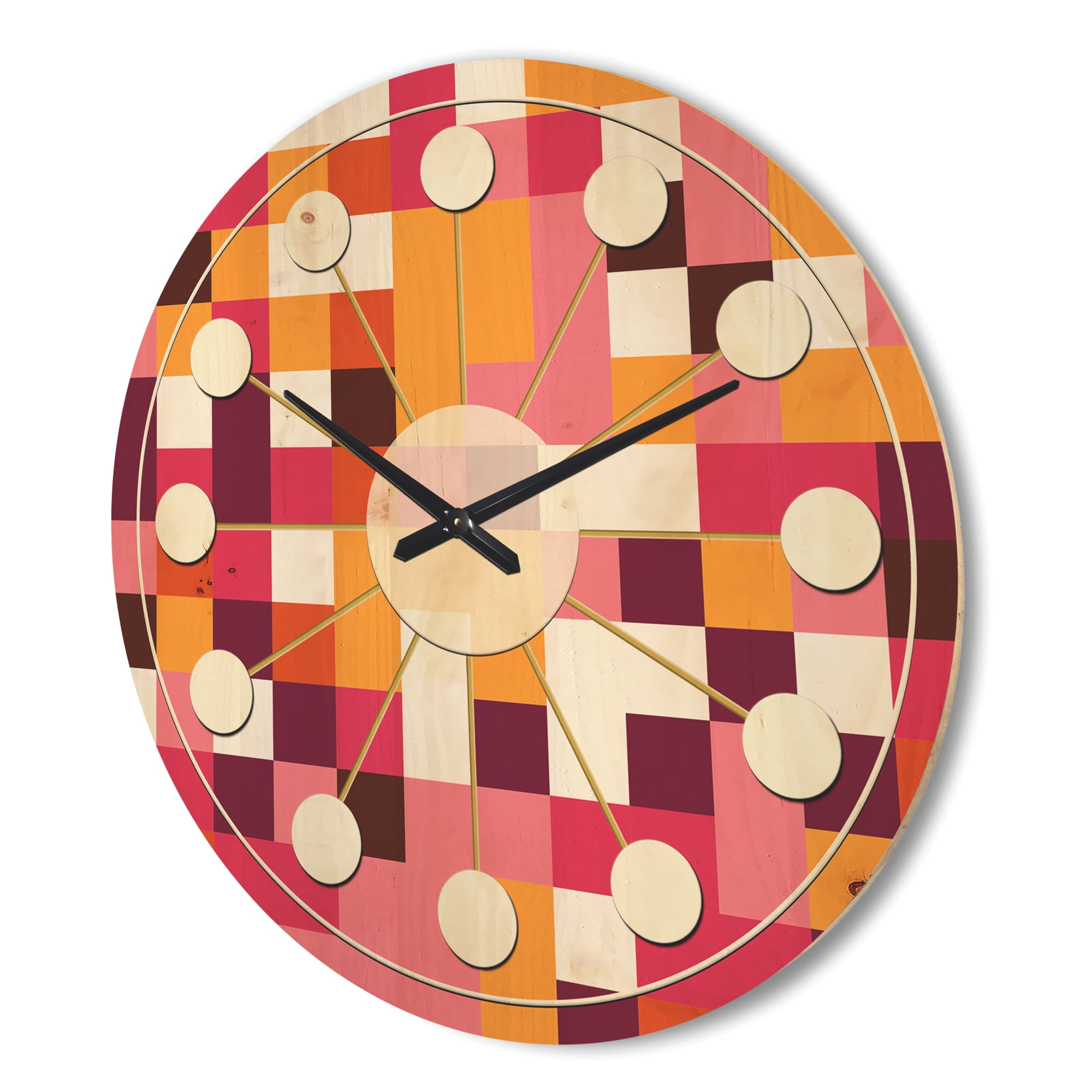 Designart 'Geometrical Retro Design VII' Mid-Century Modern Wood Wall Clock
