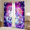 thumbnail image 2 of jejeloiu Magic Animal Unicorn Black Out Curtains,Multicolor Flowers Floral Curtains Pack of 2 (42x63 Each),Purple Galaxy Stars Bedroom Curtains For Girl,Breathable Home Decor, 2 of 6