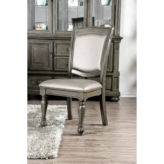 Newboti Furniture Set of 2 Leatherette Upholstered Side Chairs in Gray and Silver 50313