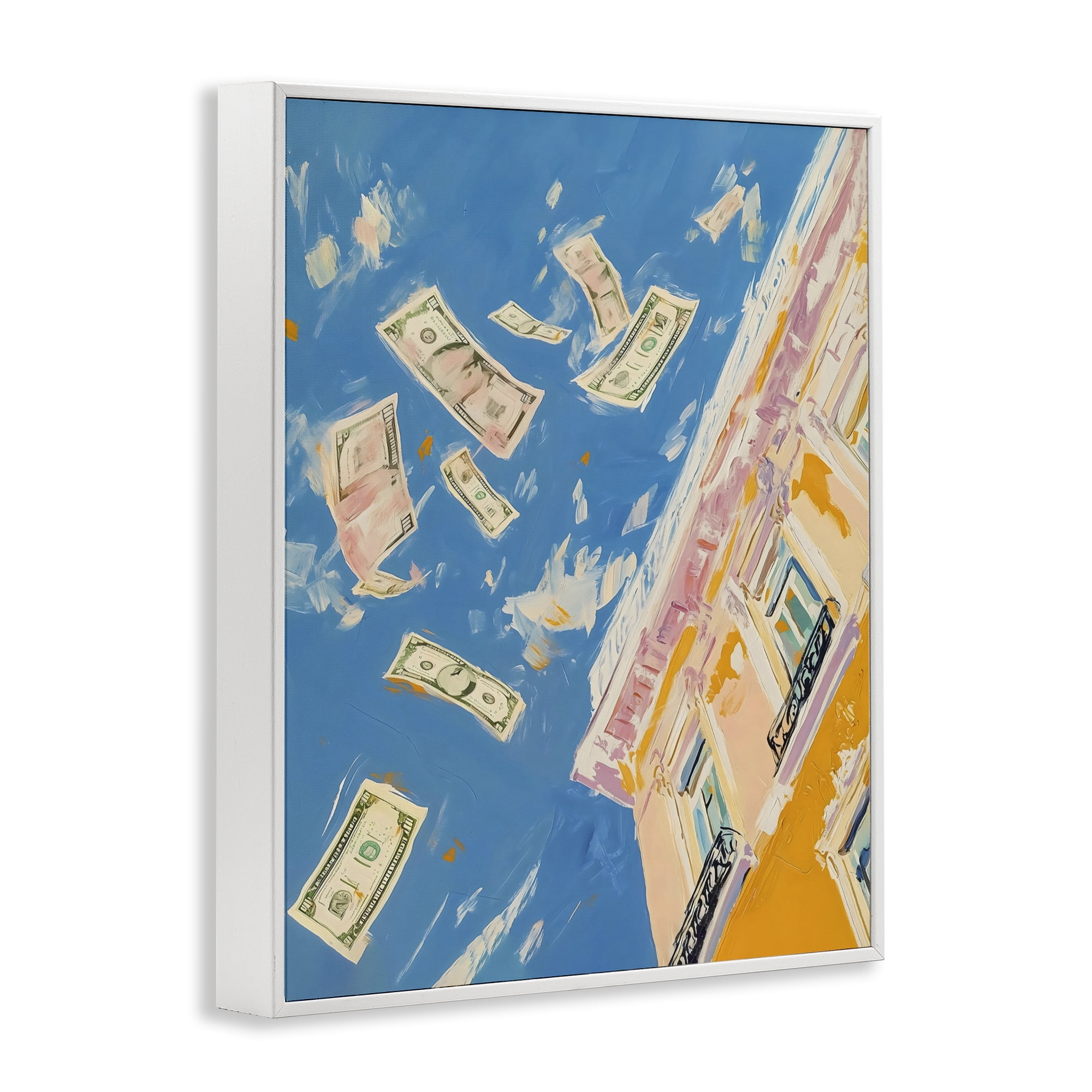 Stupell Industries Money Rain Drifting Past Windows White Framed Giclee Art, design by The Prints Vibe