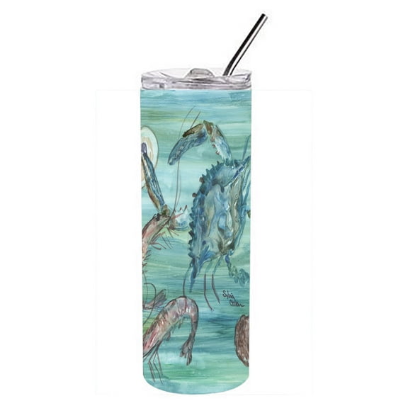 Crab Shrimp and  Oysters Stainless Steel 20 oz Skinny Tumbler