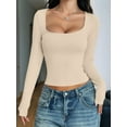 thumbnail image 2 of Womens Long Sleeve Shirts Crop Tops Square Neck Going Out Basics Tees Y2K Winter Clothes 2025  XL, 2 of 5
