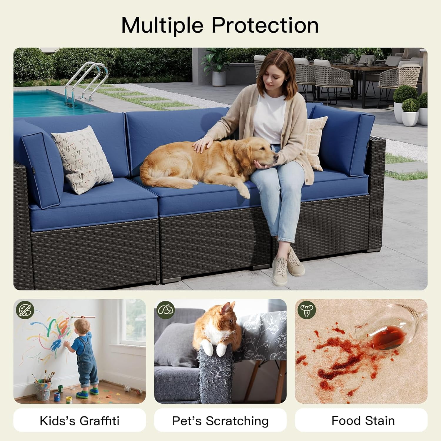 Patio Furniture Replacement Cushions for Outdoor Furniture Set of 4, Patio Sofa Cushions for Outdoor Furniture, 9-Piece Splashproof Fade Resistant Cushions for Outdoor Couch, Navy Blue