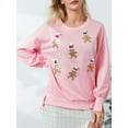 thumbnail image 3 of Argulvti Womens Crewneck Sweatshirt Loose Santa Claus Sequins Print Long Lantern Sleeve Tops for Christmas, 3 of 7