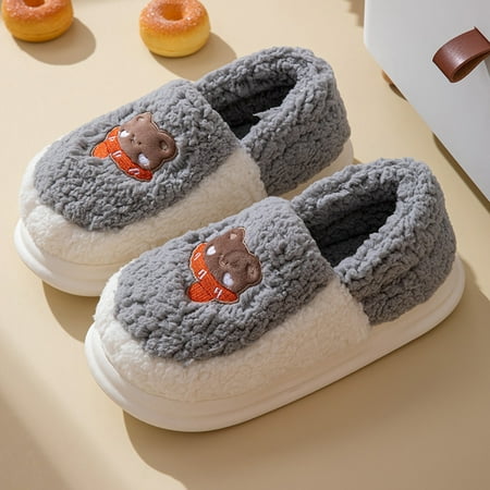 

Men Slippers Autumn And Winter Indoor And Outdoor Fashionable Plush Warm Non Slip Comfortable Thick Heel Flat Slip On Gray 11