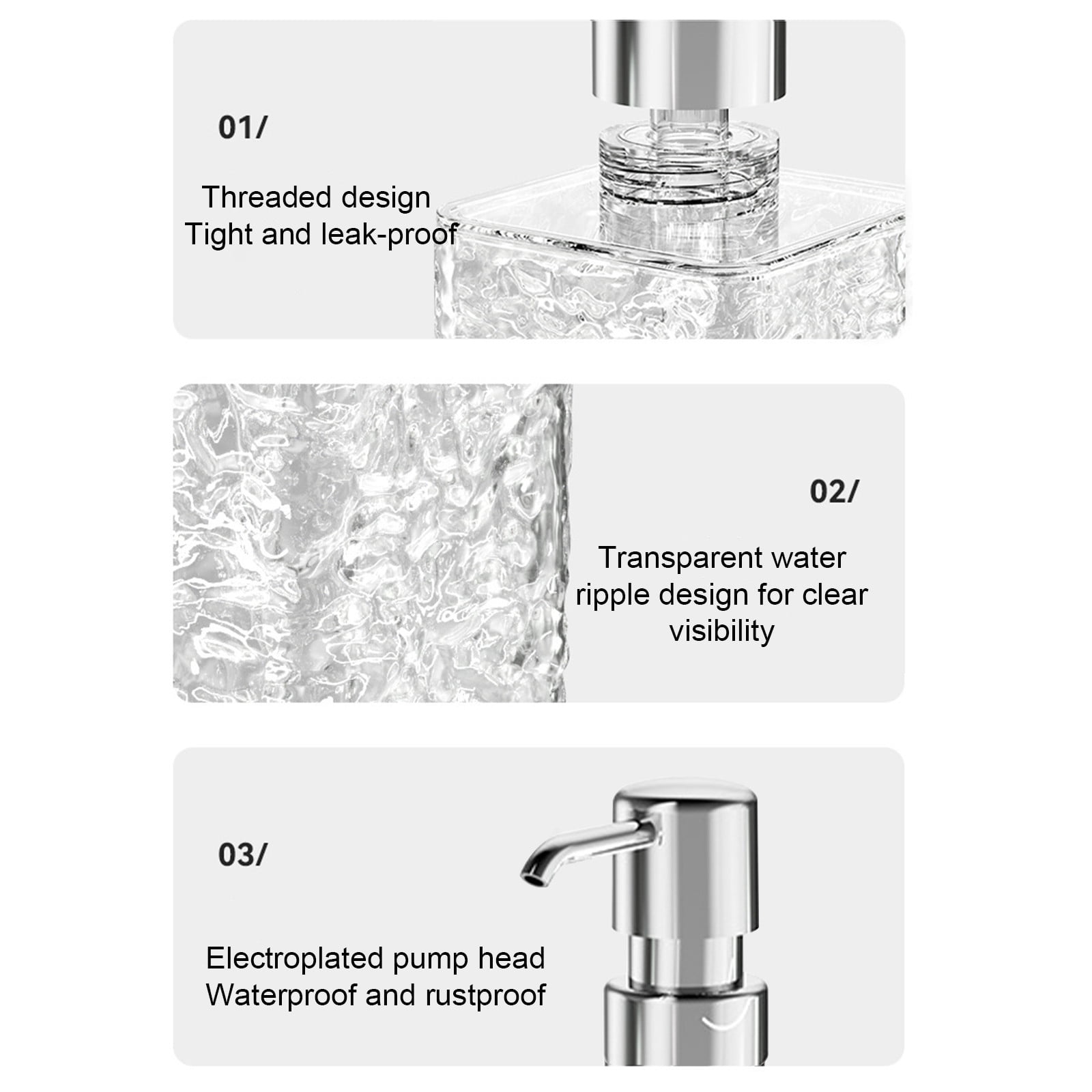 Glass Foaming Soap Dispenser with Silver Pump, Vintage-Inspired Modern Glass Refillable Bottle for Bathroom Vanity Countertop and Kitchen