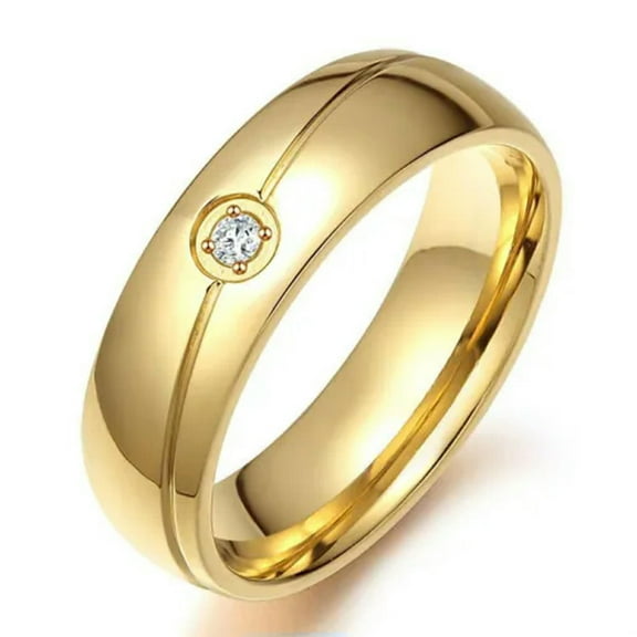 6MM Gold Plated Wedding CZ Band Men Women Stainless Steel Wedding Ring Size 6-13