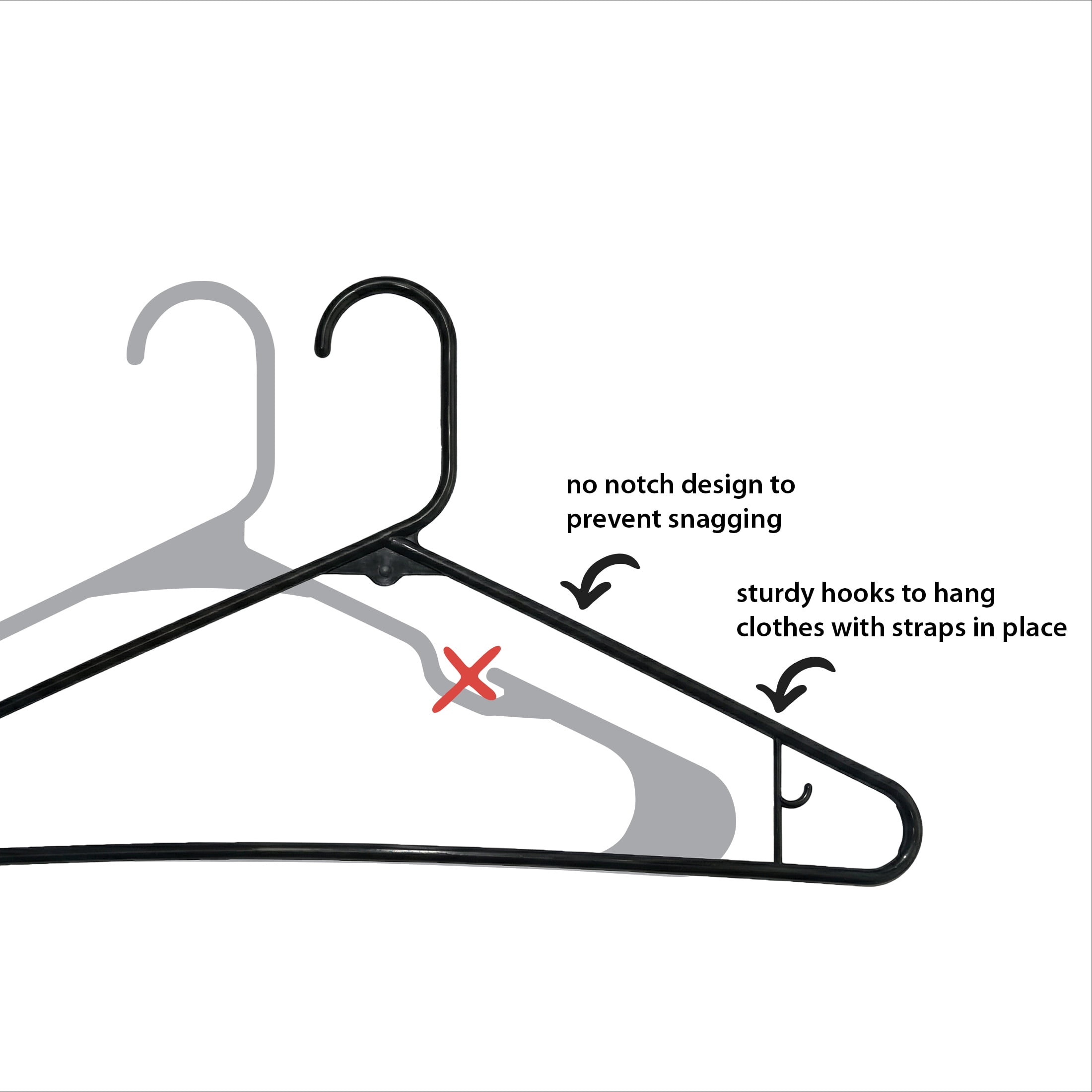 ClosetSelect 50 Pk Adult Plastic Hangers, Black