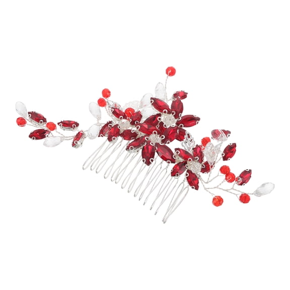 HEANUJJ Red Rhinestone Bridal Hair Comb for Girls Elegant Wedding Accessories Lightweight Comfortable Size 4.5 x 3.5 Inches