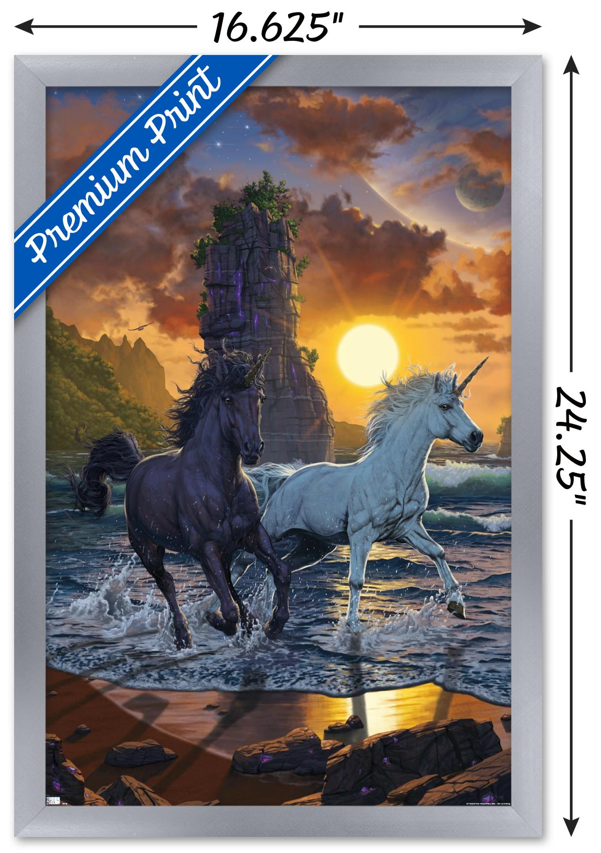 Vincent Hie - Unicorns On A Beach Wall Poster, 14.725" x 22.375", Framed