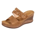 thumbnail image 5 of Rokment Womens Flower Wedges Dress Slippers Sandals 2026 Beach Summer Fashion Casual Boho Leather Platform Chunky High Heels Floral Slip on Slides for Woman Brown Size 8.5, 5 of 6