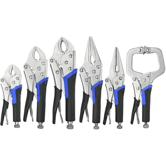 Vice Grips, 6-Pack Vise Grips 5"/7"/10" Curved Jaw Locking Pliers, 6-1/2" & 9-1/2" Needle Nose Pliers Set and 6" C-Clamp for Welding, Woodworking, Metal Working