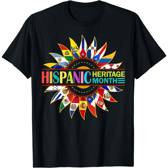 Hispanic Heritage Month Latino Countries Flags Sunflower T-Shirt Black Small