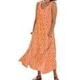 thumbnail image 1 of MAWCLOS Robes Évasées pour Femmes Col Rond Été Plage Robe Longue Sans Manches Maxi Robe Hawaïenne Vacances Imprimé Floral Orange 2TG, 1 of 2