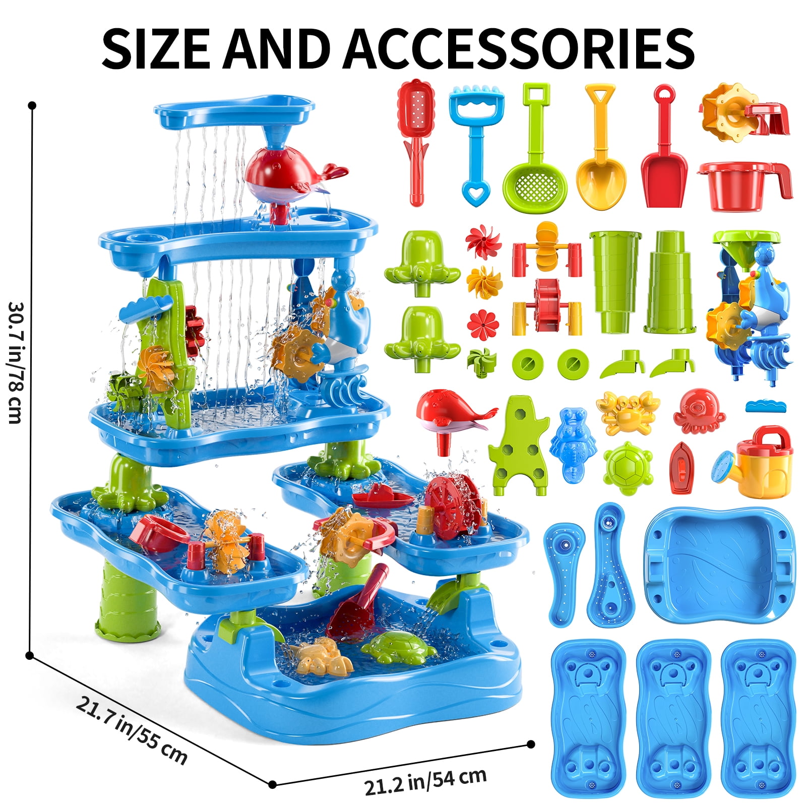 5-Tier Kids Sand and Water Table with Accessories, Outdoor Beach Activity Table for Kids, Summer Backyard Beach Pool Toys for Boys Girls Birthday Gifts