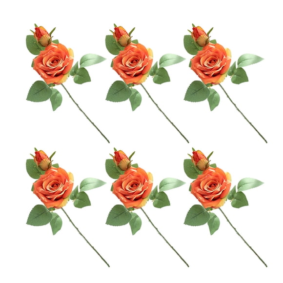Inteprter 6 piezas de tela, rama de flor falsa, simulación corta colorida, centros de decorativos de escritorio, flores artificiales Decoración Naranja