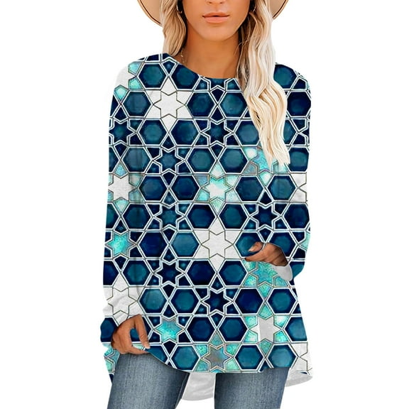 CLOOCL Women Plus Size Blouse Hexagram Rhombus Graphics Print Long Sleeve Streetwear Female Casual Tops