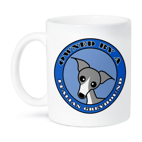 3dRose, Owned By a Italian Greyhound Dog Grey Coat - Blue, 15oz Mug