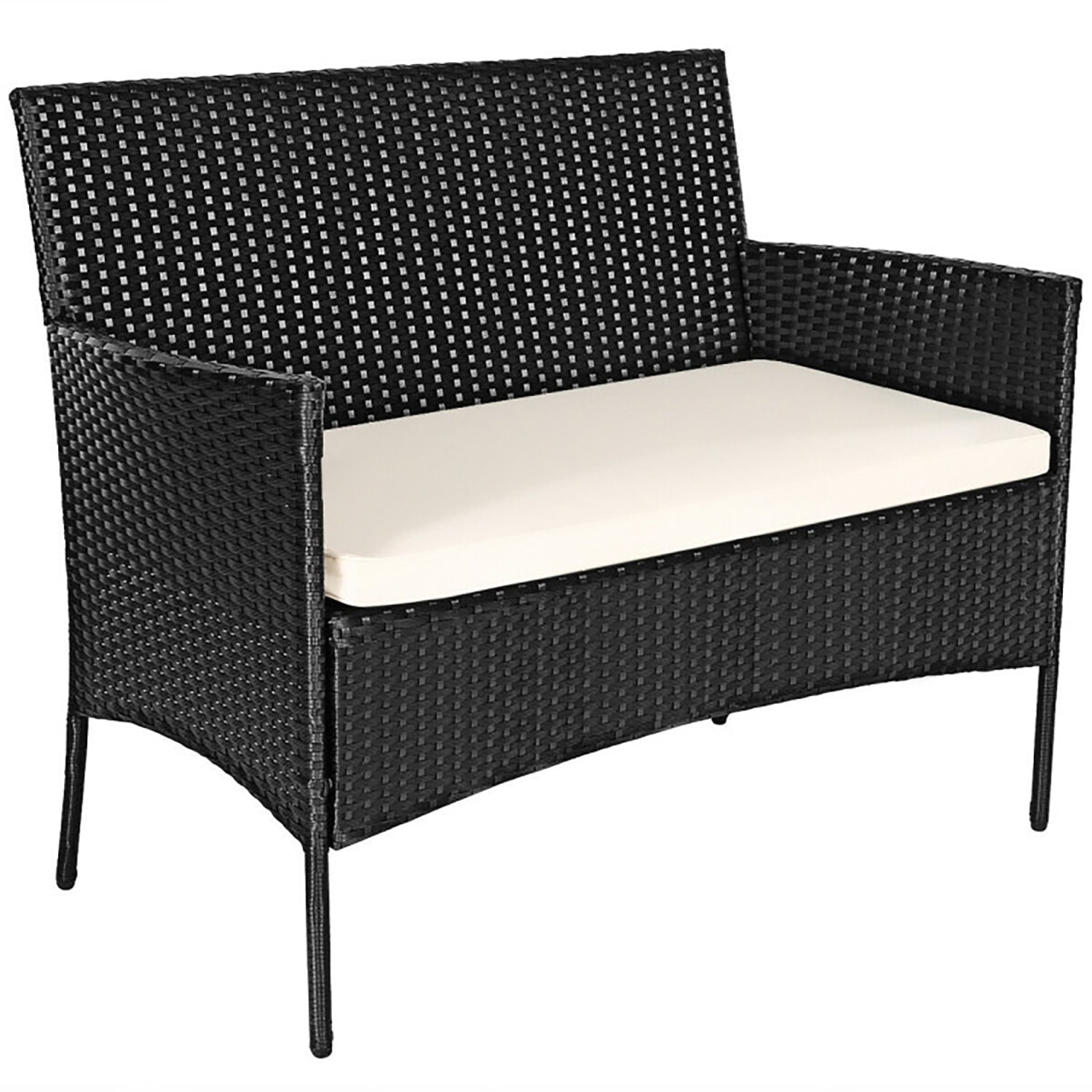 Aimee Lii 4 Pcs Patio Wicker Furniture Set, Cushioned Sofa Furniture, Small Patio Set, White Aimee Lii 4 Pcs Patio Wicker Furniture Set, Cushioned Sofa Furniture, Small Patio Set, White