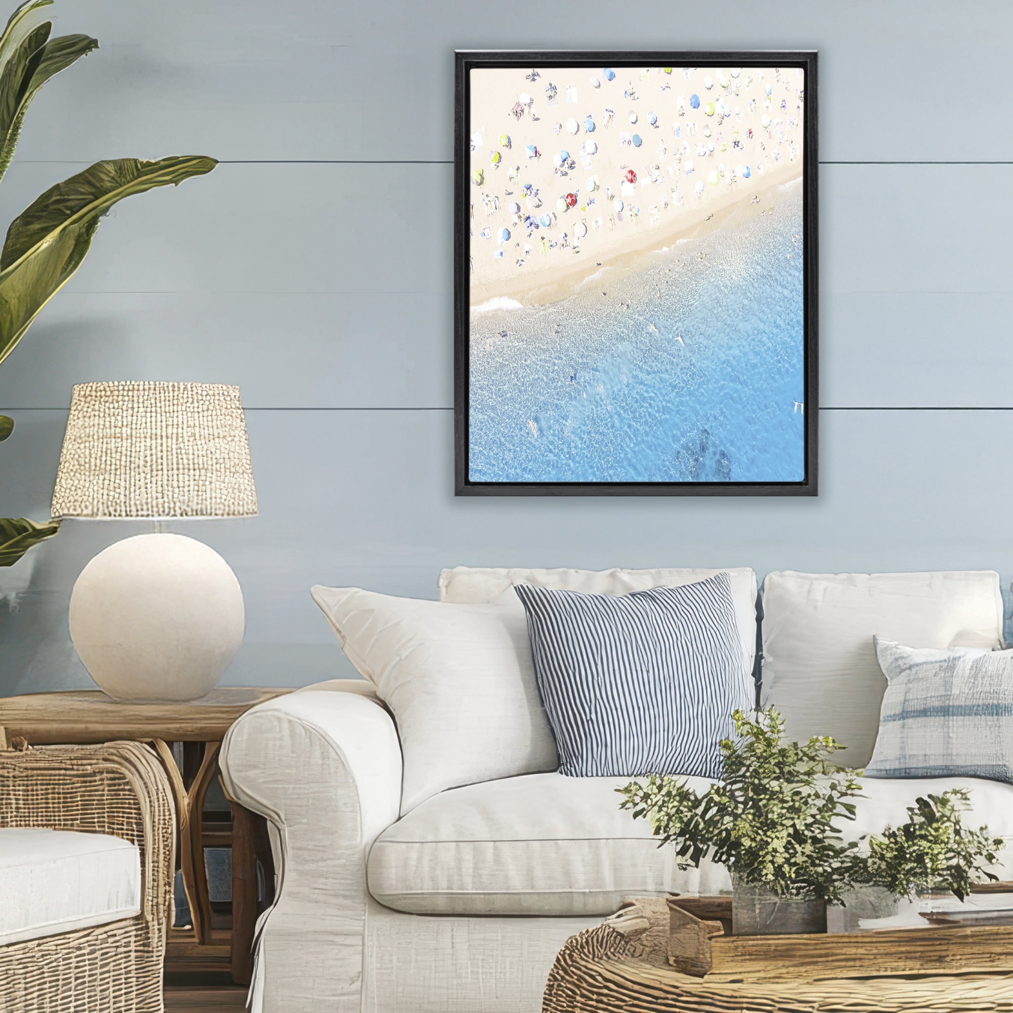Stupell Industries Happy Beach in Summer Black Framed Floater Canvas Wall Art, design by Leah Straatsma