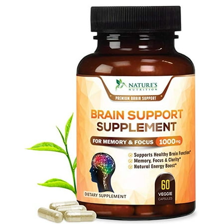 Premium Brain Support Supplement (Extra Strength) Brain Memory Pills for Focus & Clarity. Natural Nootropic Booster w DMAE, Bacopa, Glutamine, Vitamins & Minerals by Nature's Nutrition - 120