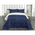 thumbnail image 3 of Ambesonne Antique Quilted Bedspread Set 3 Pcs, Blue Floral Old Design, Queen Size, Dark Blue, 3 of 5