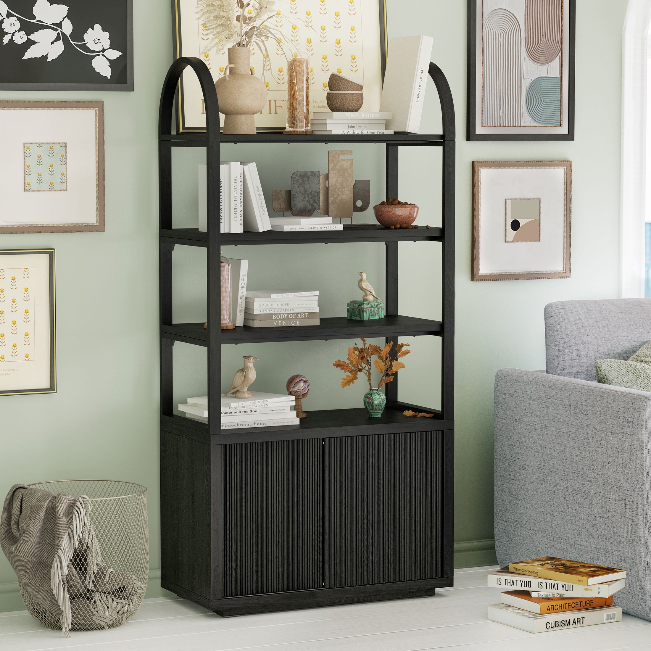 Beautiful Fluted 3-Shelf Bookcase with Storage Cabinet by Drew ...