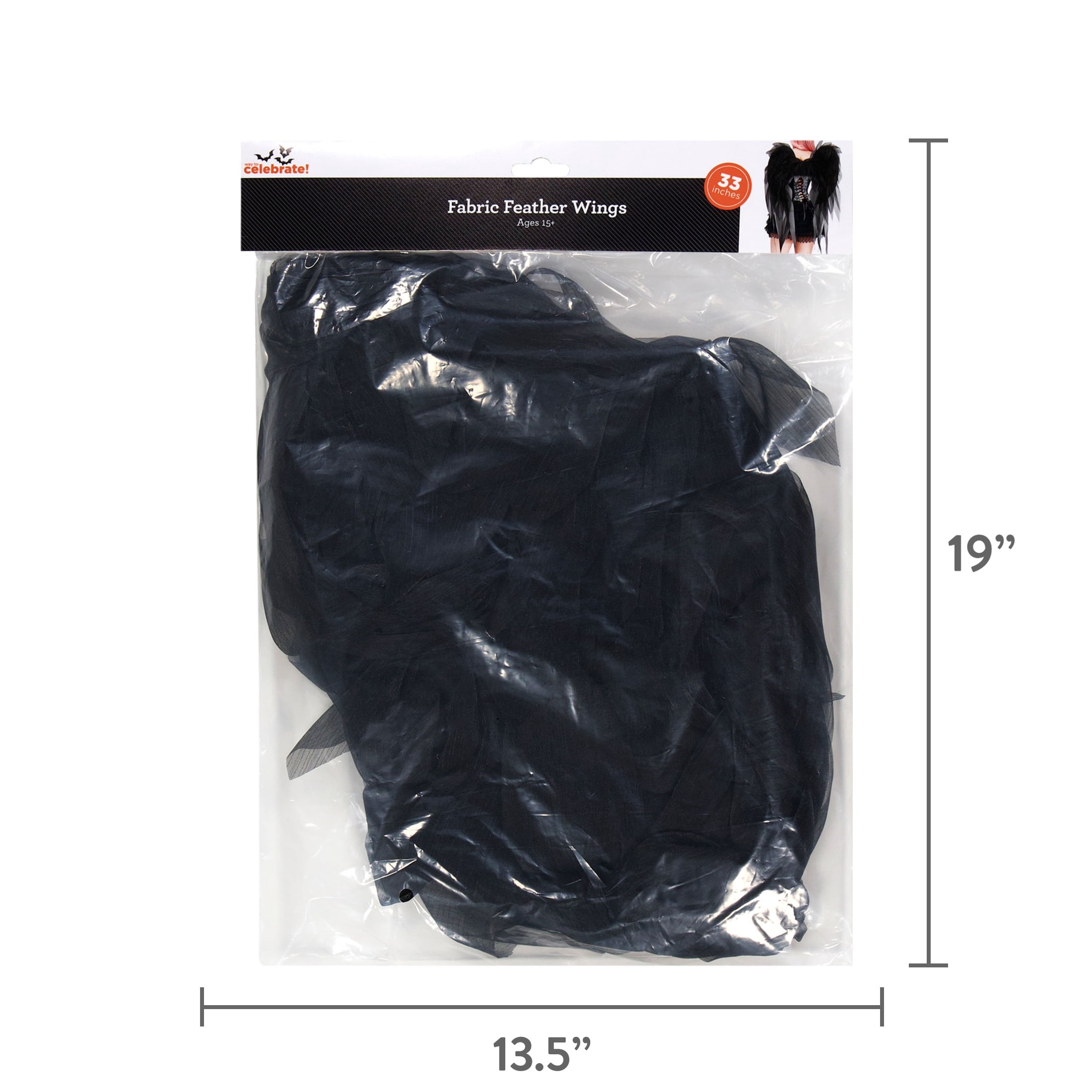 Fabric Feather Wings Costume Accessory for Adults, Black, Halloween by Way To Celebrate