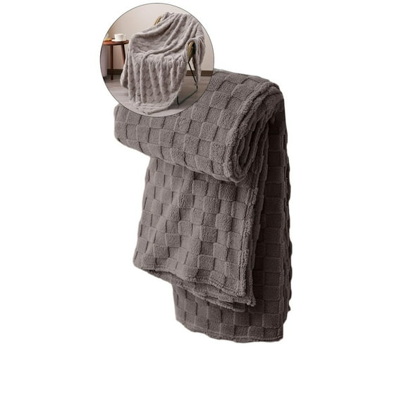 Yoloke Fleece Throw Blanket for Couch, Super Soft 3D Checkered Jacquard Bed Blanket, Cozy Fluffy Lightweight Blanket for All Seasons(Gray)