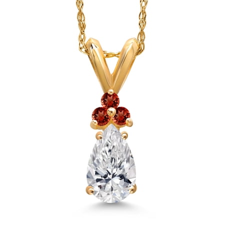 Gem Stone King 14K Yellow Gold DEF Lab Grown Diamond and Red Garnet Pendant Necklace for Women | 0.63 Cttw | Gemstone April Birthstone | Pear Shape 7X5MM | With 18 inch Chain