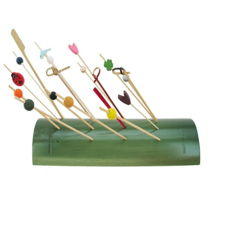 

BambooMN 9.84 Bamboo Skewer Holder Food Display Stand Half Cut Skewers Stand w/20 Holes - Green - 10 Pieces
